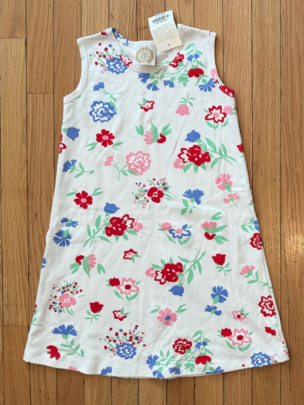Girls White Floral Sleeveless Cotton Dress